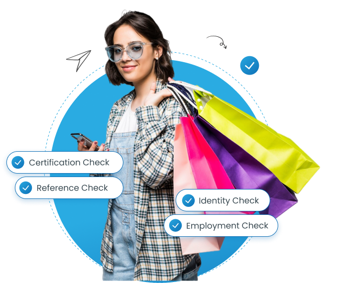 Woman holding shopping bags and a smartphone, representing e-commerce and retail